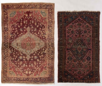ANTIQUE PERSIAN HAMADAN / SAROUK FARAHAN  SCATTER RUGS, LOT OF TWO