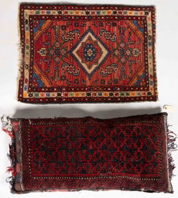 SEMI-ANTIQUE PERSIAN SCATTER RUG AND PILLOW, LOT TWO