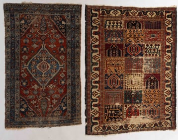 SEMI-ANTIQUE PERSIAN HAMADAN SCATTER RUGS, LOT OF TWO