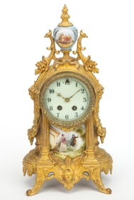 GILBERT GILT-METAL AND CERAMIC MANTLE CLOCK
