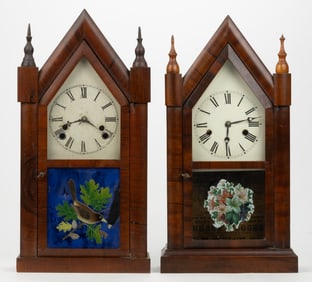 E. N. WELCH MFG. CO., FORESTVILLE, CONNECTICUT, CLASSICAL STEEPLE MANTEL CLOCKS, LOT OF TWO