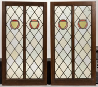 PAIR OF ENGLISH OR AMERICAN ARTS AND CRAFTS STAINED- AND LEADED-GLASS WINDOWS