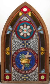 ANTIQUE LEADED AND STAINED RELIGIOUS GLASS WINDOW