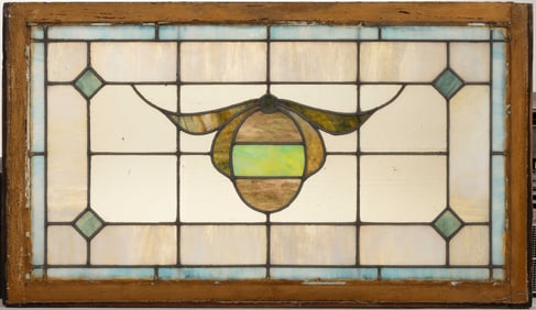 ANTIQUE LEADED, SLAG AND STAINED GLASS WINDOW PANEL