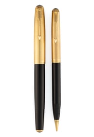 PARKER 51 14K YELLOW GOLD CAPPED TWO-PIECED FOUNTAIN PEN AND MECHANICAL PENCIL SET