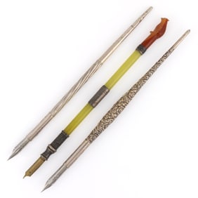 ASSORTED STERLING SILVER-HANDLED AND OTHER DIP PENS, LOT OF THREE