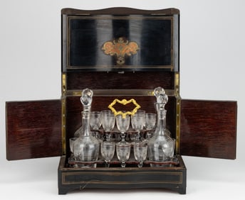 FRENCH BOULLE MARQUETRY STYLE INLAY TANTALUS LIQUOR CABINET