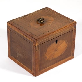 FINE ENGLISH GEORGIAN INLAID FIGURED MAPLE TEA CADDY