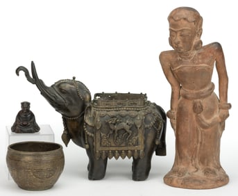 ASSORTED ASIAN AND OTHER STATUARY / DECORATIVE ACCESSORIES, LOT OF FOUR