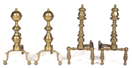 ASSORTED BRASS AND IRON ANDIRONS, LOT OF TWO PAIR