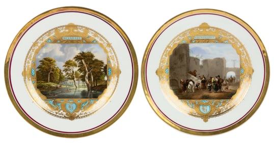 GERMAN MEISSEN PORCELAIN HAND-PAINTED PAIR OF CABINET PLATES