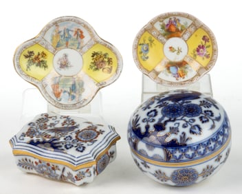GERMAN MEISSEN AND DRESDEN HAND-PAINTED PORCELAIN ARTICLES, LOT OF THREE