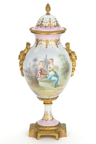 SIGNED FRENCH SEVRES-STYLE ORMULO-MOUNTED PORCELAIN BOLTED COVERED URN
