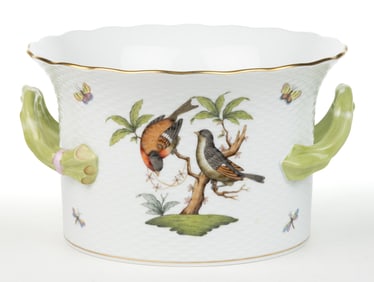 HUNGARIAN HEREND "ROTHSCHILD BIRD" PORCELAIN DOUBLE-HANDLED CACHEPOT