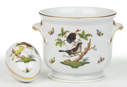 HUNGARIAN HEREND "ROTHSCHILD BIRD" PORCELAIN ARTICLES, LOT OF TWO