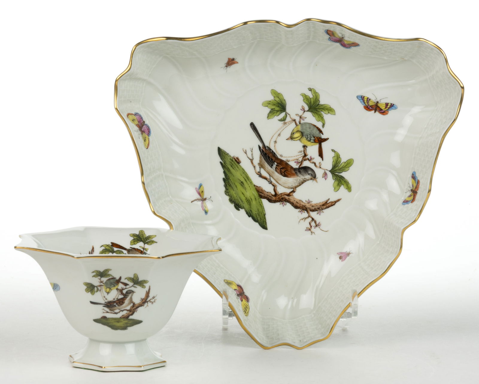 HUNGARIAN HEREND "ROTHSCHILD BIRD" PORCELAIN DISHES, LOT OF TWO (1 of 2)