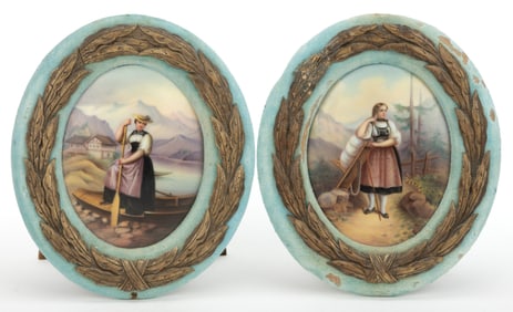 CONTINENTAL PORCELAIN FRAMED PAIR OF PORTRAIT PLAQUES