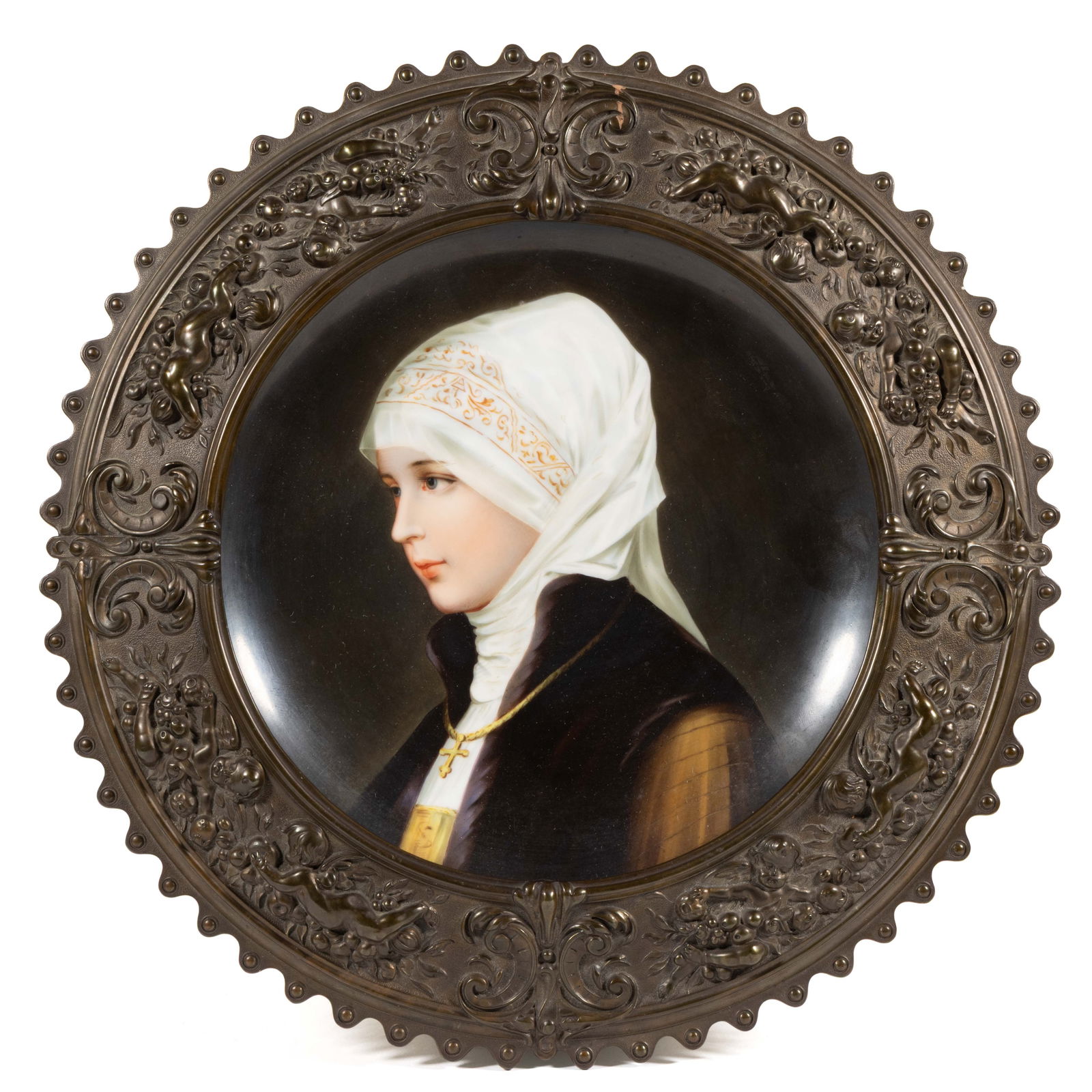 GERMAN HAND-PAINTED PORCELAIN FRAMED PORTRAIT PLATE (1 of 2)