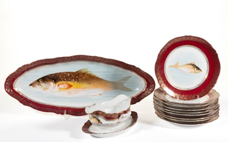 AUSTRIAN PORCELAIN 11-PIECE FISH SET