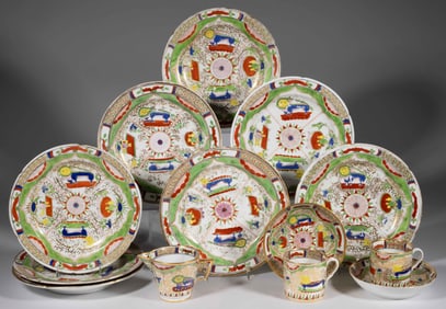 ENGLISH PORCELAIN CHINESE KANGXI FAMILLE VERTE COFFEE AND TABLE ARTICLES, LOT OF 13