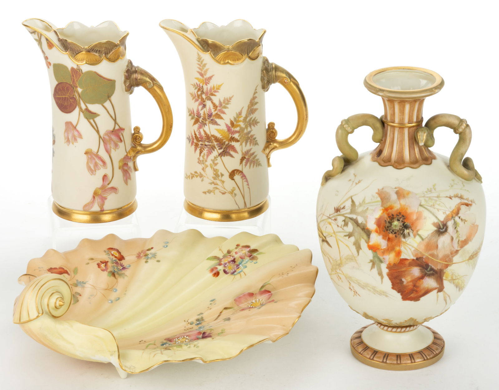 ENGLISH ROYAL WORCESTER PORCELAIN HAND-PAINTED ARTICLES, LOT OF FOUR (1 of 1)