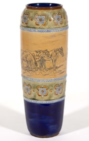 SIGNED HANNAH BARLOW (ENGLISH, 1851-1913) AND OTHERS, ROYAL DOULTON DECORATED HORSE MOTIF STONEWARE