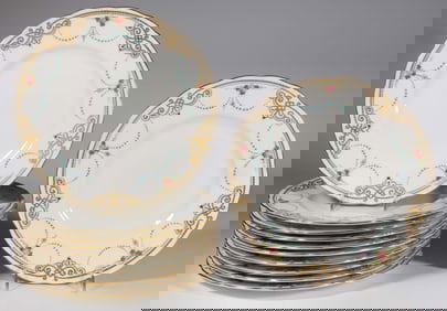 ENGLISH GEORGE JONES & SONS FOR TIFFANY & CO. CERAMIC SERVICE PLATES, LOT OF 11