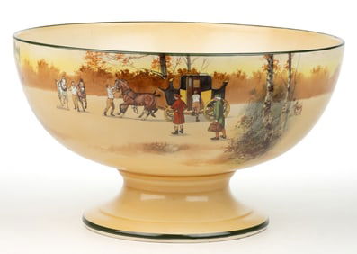 ENGLISH ROYAL DOULTON TRANSFER-PRINTED COACHING DAYS CERAMIC LARGE PUNCH BOWL