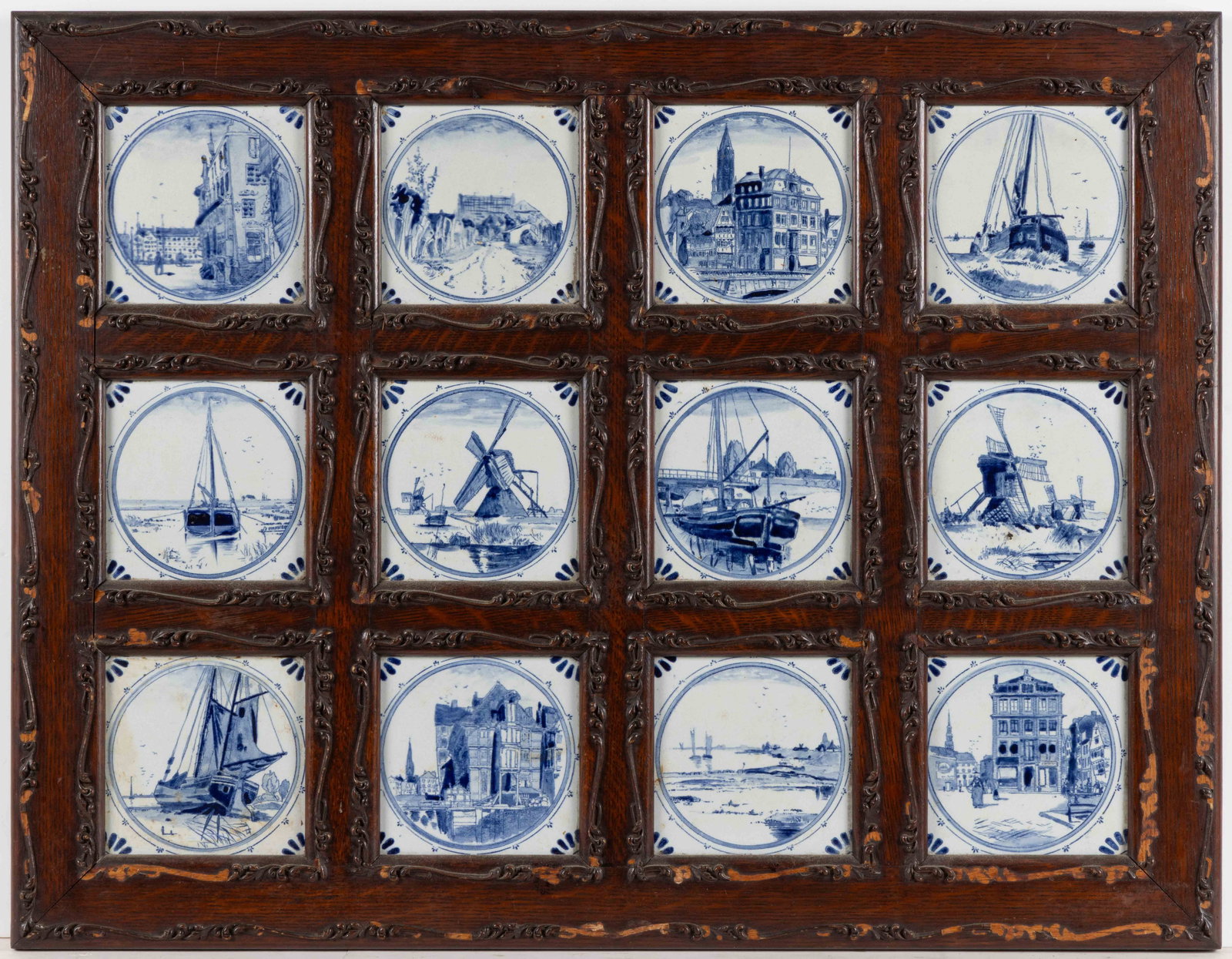 GERMAN VILLEROY & BOCH FRAMED DELFT TIN-GLAZED EARTHENWARE TILES (1 of 2)