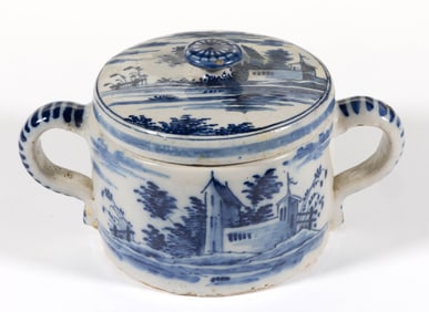 DUTCH DELFT TIN-GLAZED BLUE AND WHITE EARTHENWARE COVERED BOWL