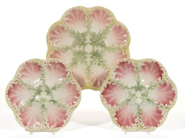 FRENCH ST. CLEMENT MAJOLICA CERAMIC OYSTER PLATES, LOT OF THREE
