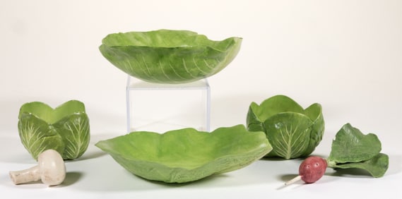 SIGNED "MARY KIRK KELLY" (ALABAMA, 1918-2013), PORCELAIN FIGURAL VEGETABLES, LOT OF SIX