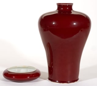 CHINESE SACRIFICIAL RED-GLAZED PORCELAIN ARTICLES, LOT OF TWO