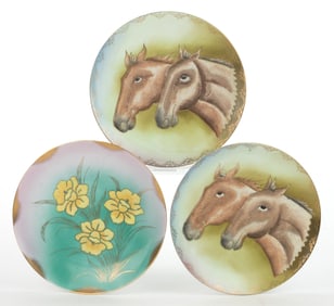 JAPANESE NIPPON PORCELAIN CORALENE PLAQUES, LOT OF THREE