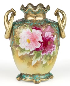 JAPANESE NIPPON PORCELAIN ROSE MOTIF VASE