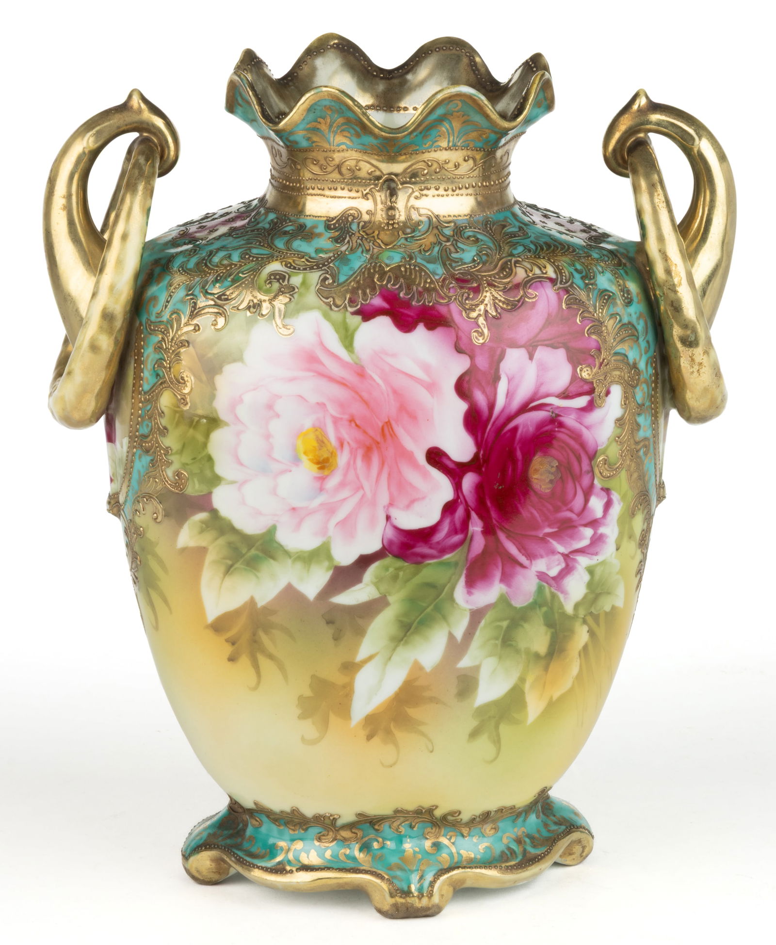 JAPANESE NIPPON PORCELAIN ROSE MOTIF VASE (1 of 3)