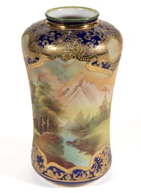 JAPANESE NIPPON HAND-PAINTED COBALT-DECORATED VASE