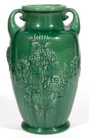 JAPANESE AWAJI POTTERY FLORAL MOTIF FLOOR VASE