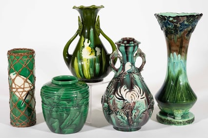 JAPANESE AWAJI POTTERY VASES, LOT OF FIVE
