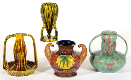JAPANESE AWAJI POTTERY POLYCHROME VASES, LOT OF FOUR