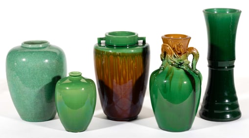 JAPANESE AWAJI POTTERY VASES, LOT OF FIVE