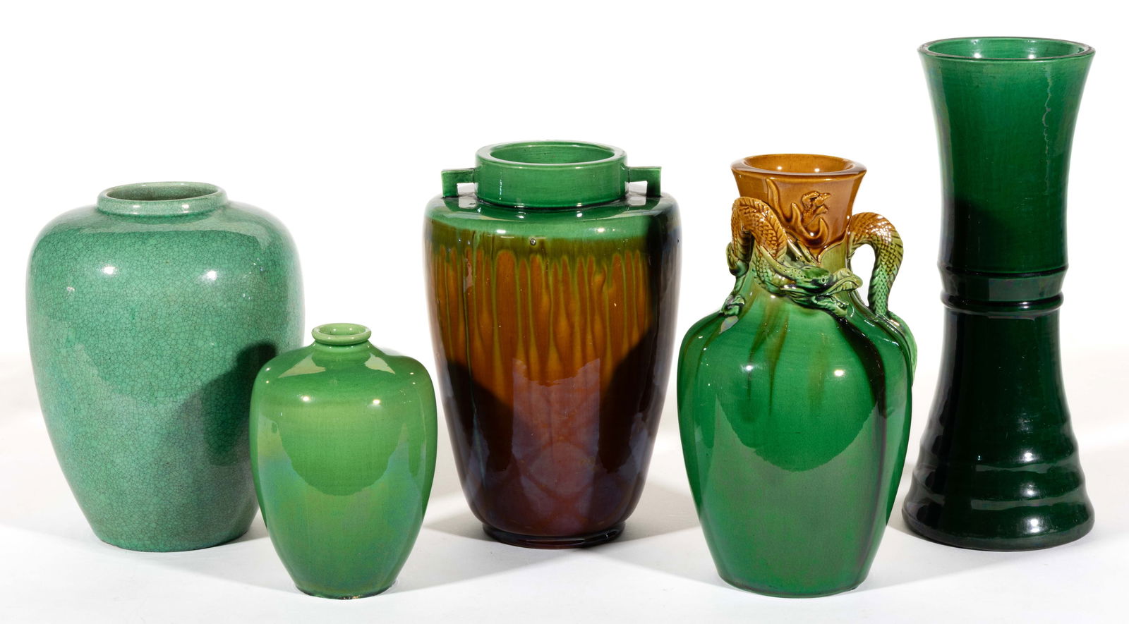 JAPANESE AWAJI POTTERY VASES, LOT OF FIVE (1 of 3)