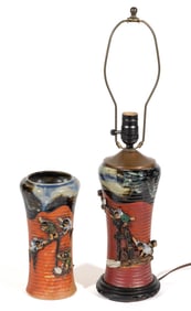 JAPANESE MEIJI PERIOD SUMIDA GAWA POTTERY ARTICLES, LOT OF TWO