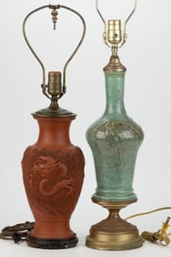 JAPANESE AND OTHER CERAMIC TABLE VASE LAMPS, LOT OF TWO