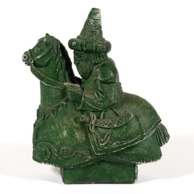 ASIAN-STYLE STONE-LIKE COMPOSITE FIGURE ON HORSEBACK
