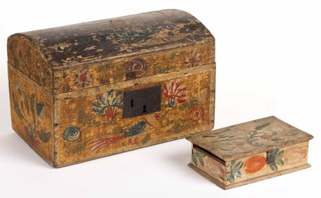 FOLK ART PAINT-DECORATED BOXES, LOT OF TWO