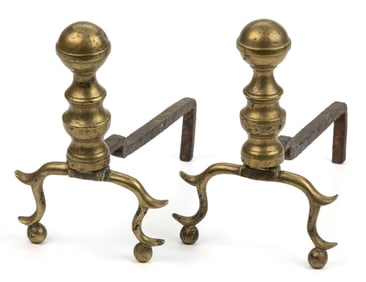 AMERICAN LATE FEDERAL PAIR OF MINIATURE BRASS ANDIRONS