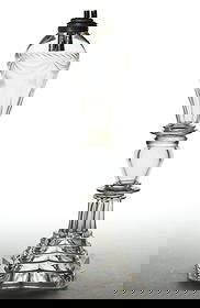 FREE-BLOWN, CUT, ENGRAVED, AND PRESSED WHALE OIL LAMP: FREE-BLOWN, CUT, ENGRAVED, AND PRESSED WHALE OIL LAMP, colorless, bulb-form font with engraved swag and tassel decoration above eight cut flutes, raised on an inverted hollow pyriform knop, and p