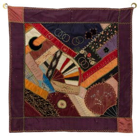 SHENANDOAH VALLEY OF VIRGINIA CRAZY-STYLE APPLIQUE AND PIECED CRIB QUILT