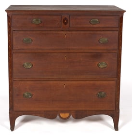 FINE SHENANDOAH CO., SHENANDOAH VALLEY OF VIRGINIA FEDERAL INLAID WALNUT BUREAU / CHEST OF DRAWERS
